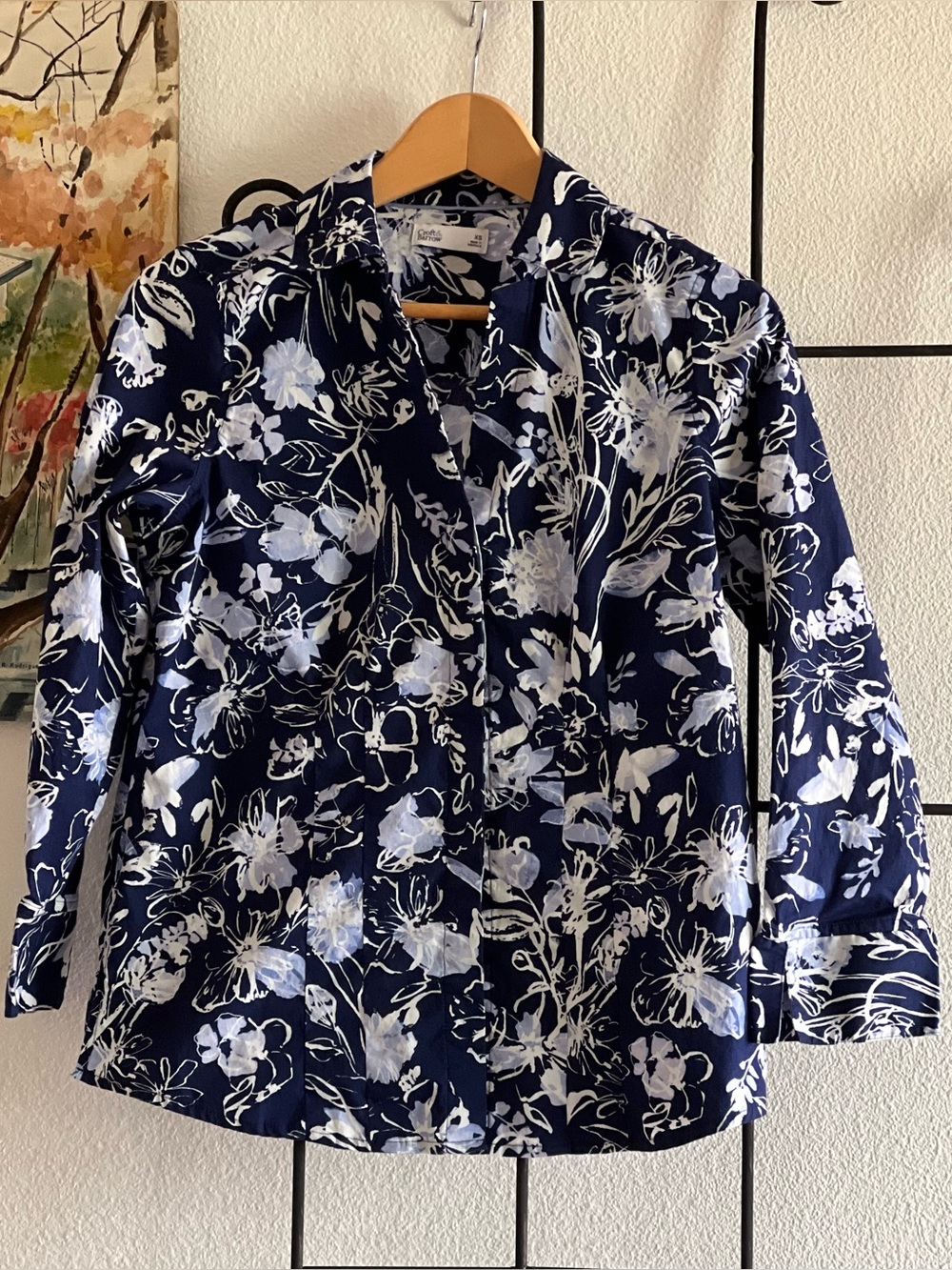 Croft & Barrow Women's Navy Floral Cottagecore Button-Up Shirt, Size X Small